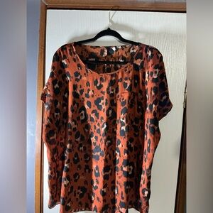Cato Leopard Print Blouse 18/20W Brown Black Lightweight Top